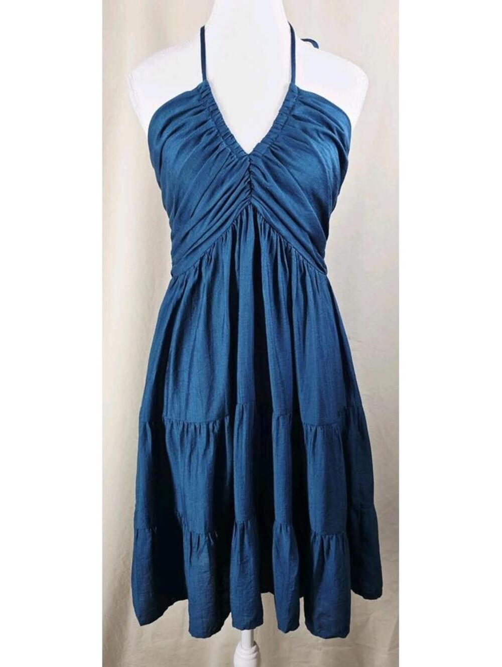 SOLY HUX Teal Halter Backless Mini Sundress Womens Size L Large Ruffle Hem NEW